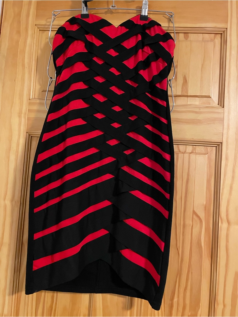 Strapless Black and Red Bandage Dress